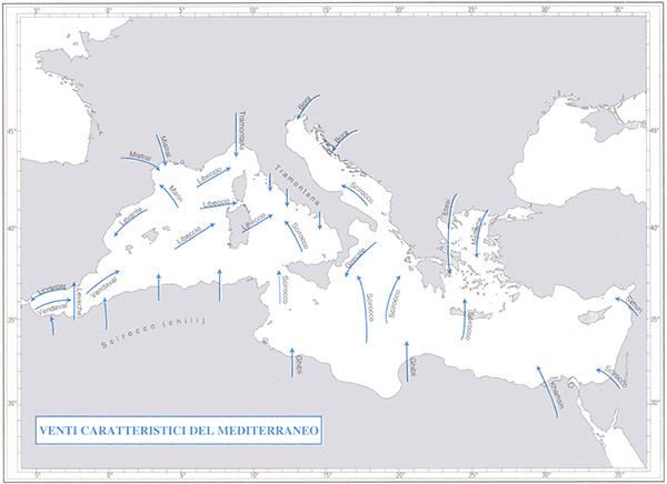 Venti caratteristici del Mediterraneo e loro provenienza